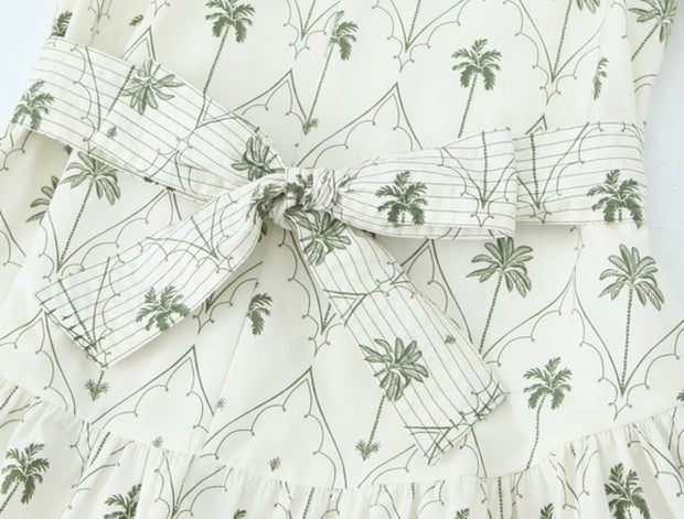 Palm Print Tie Waist Dress