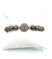 Rhodium Plated Copper Bead Bracelet with Two 14k Paved   Diamond Balls &  One Paved Diamond  Oval Bead - RainTree Boutique 