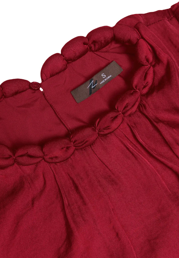 Round Neckline Accent Billowy Blouse