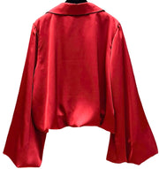 Satin Blouse w/ Balloon Sleeves