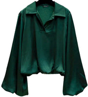 Satin Blouse w/ Balloon Sleeves
