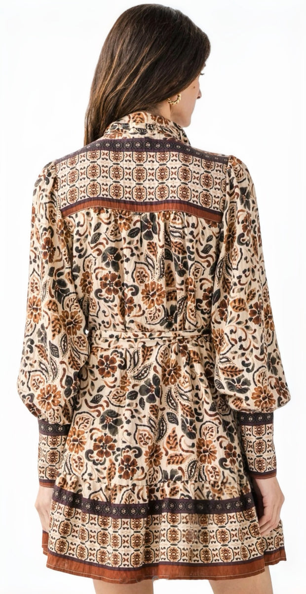 TIERED MINI DRESS WITH PINTUCK NECKBAND