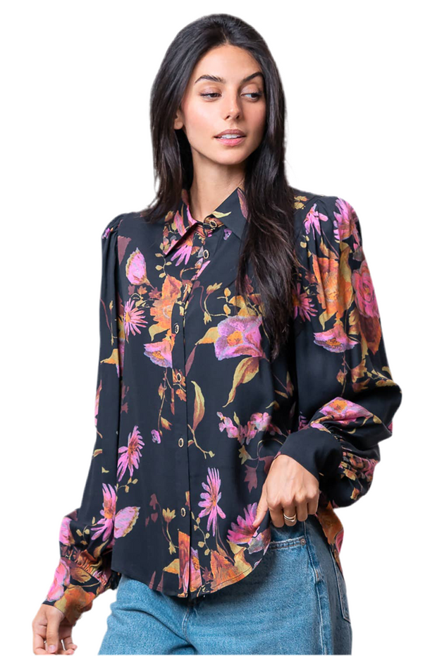 Floral Print L/S Button Down Top