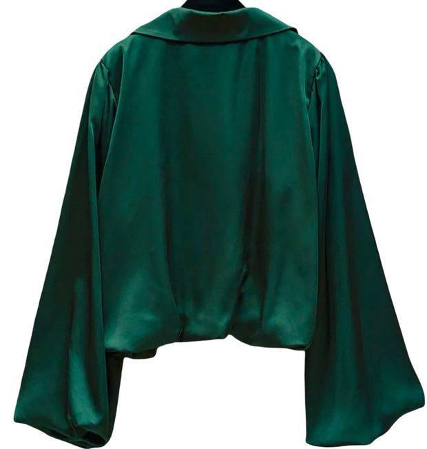 Satin Blouse w/ Balloon Sleeves