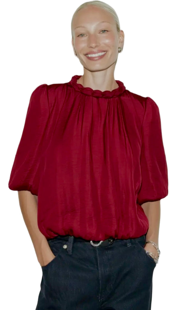 Round Neckline Accent Billowy Blouse