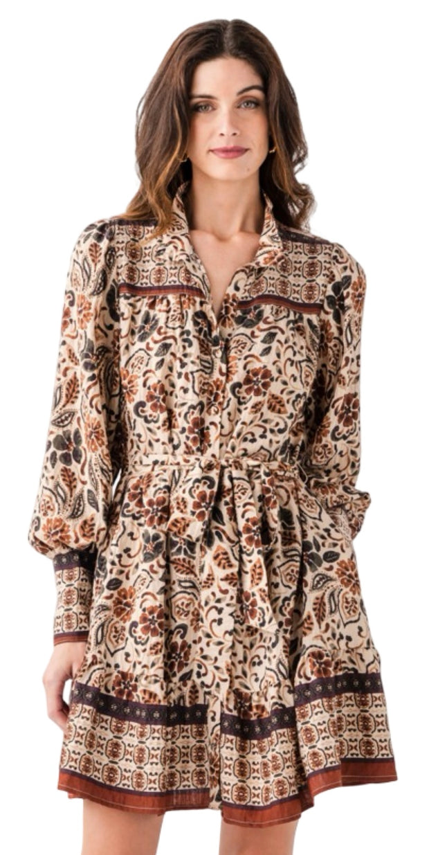 TIERED MINI DRESS WITH PINTUCK NECKBAND