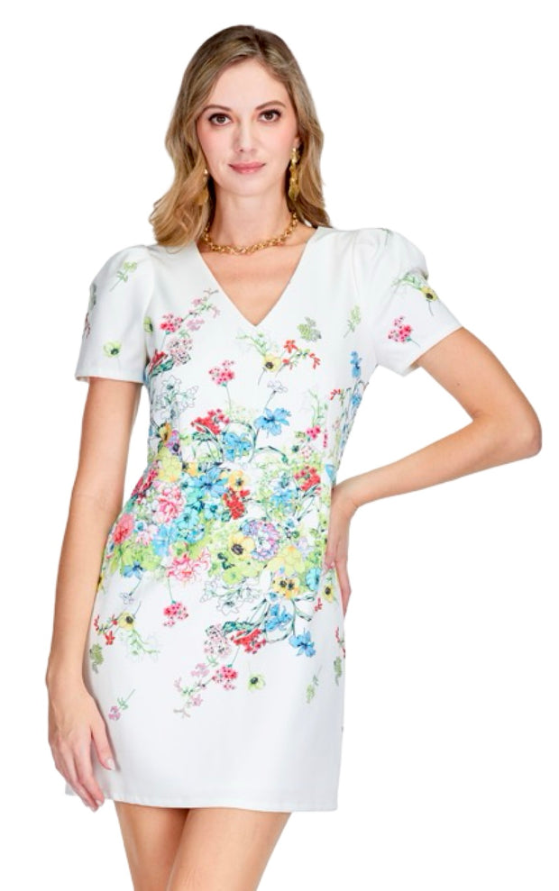 V Neck  Floral Fitted Dress