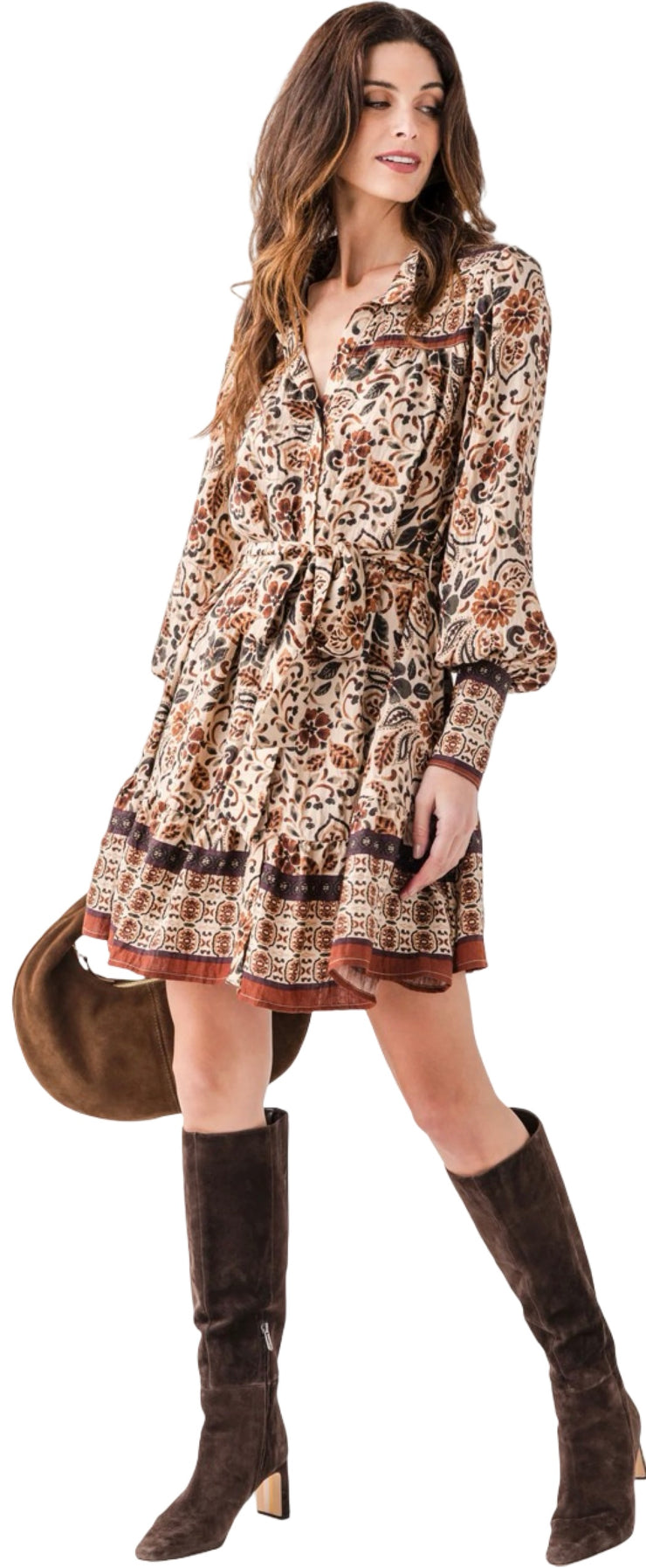 TIERED MINI DRESS WITH PINTUCK NECKBAND