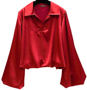 Satin Blouse w/ Balloon Sleeves