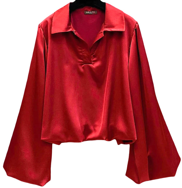 Satin Blouse w/ Balloon Sleeves