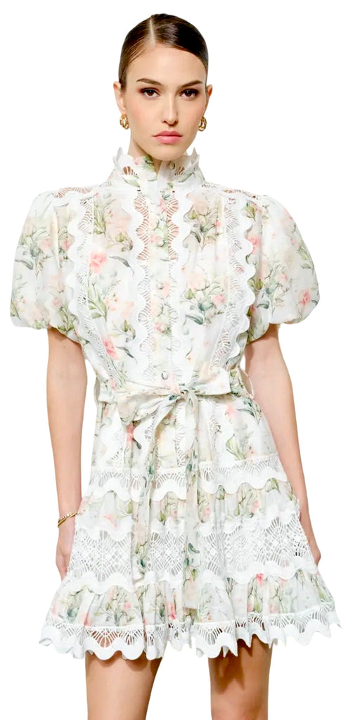 Romantic Floral Lace Mock Neck Mini Dress – RainTree Boutique