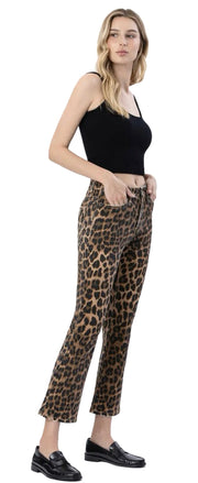 Mid Rise Leopard Print Kick Flare Jeans