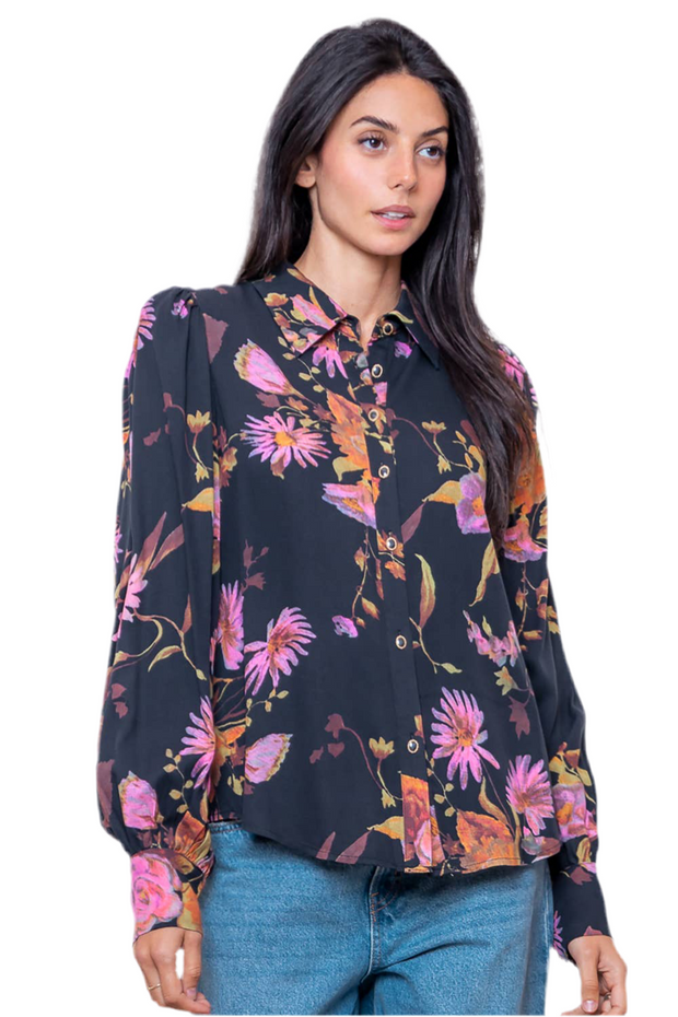 Floral Print L/S Button Down Top