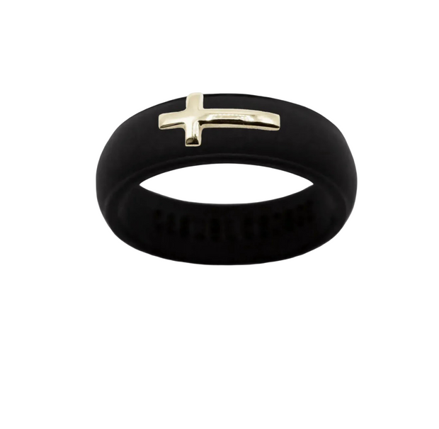 Silicone Band w/ 14kt Gold Sideways Cross