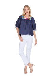 Square Neck Floral Trim Top