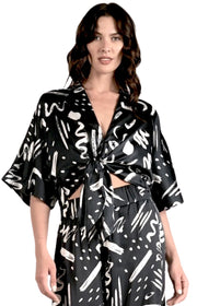 Tie Front Abstract Shirt