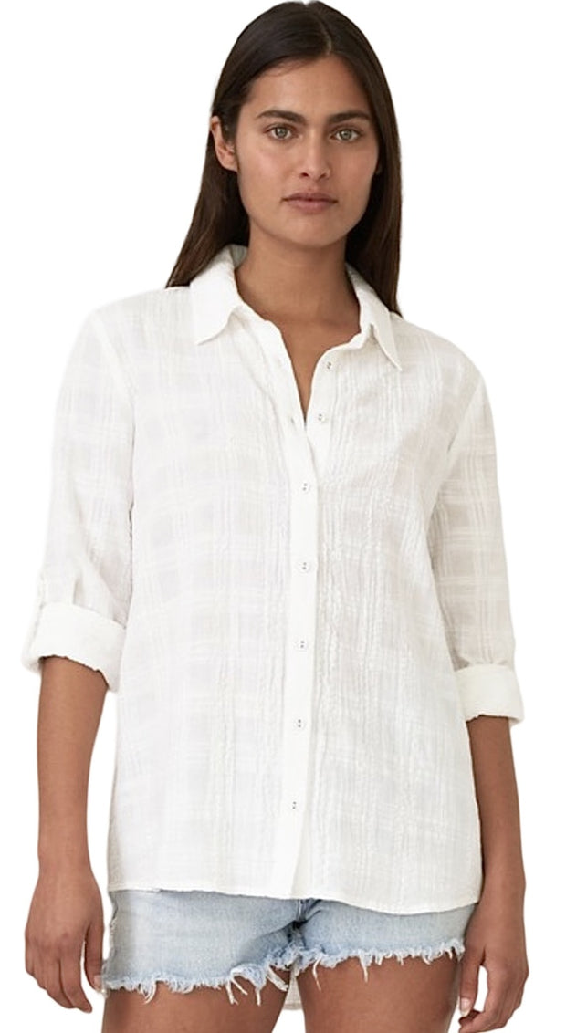 Puckered Long Sleeve Button Down Shirt