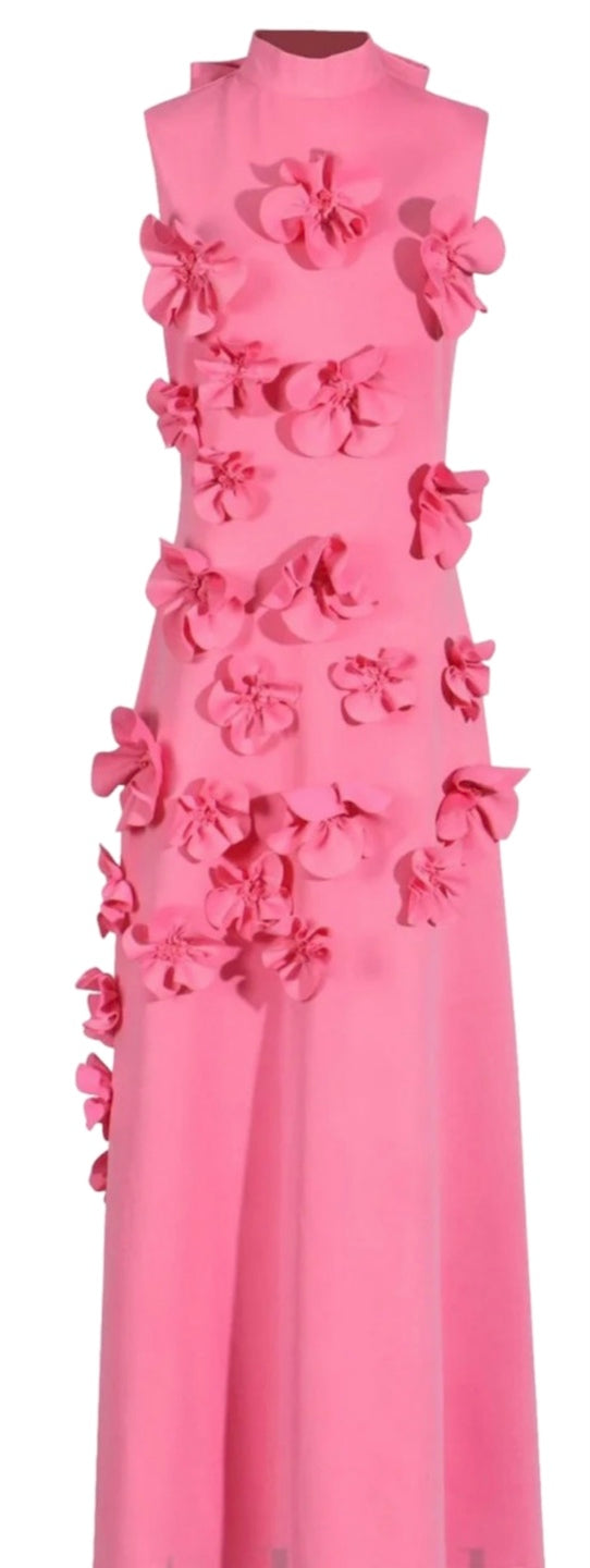 Mock Neck 3D Flower Dress