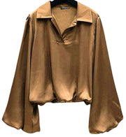 Satin Blouse w/ Balloon Sleeves