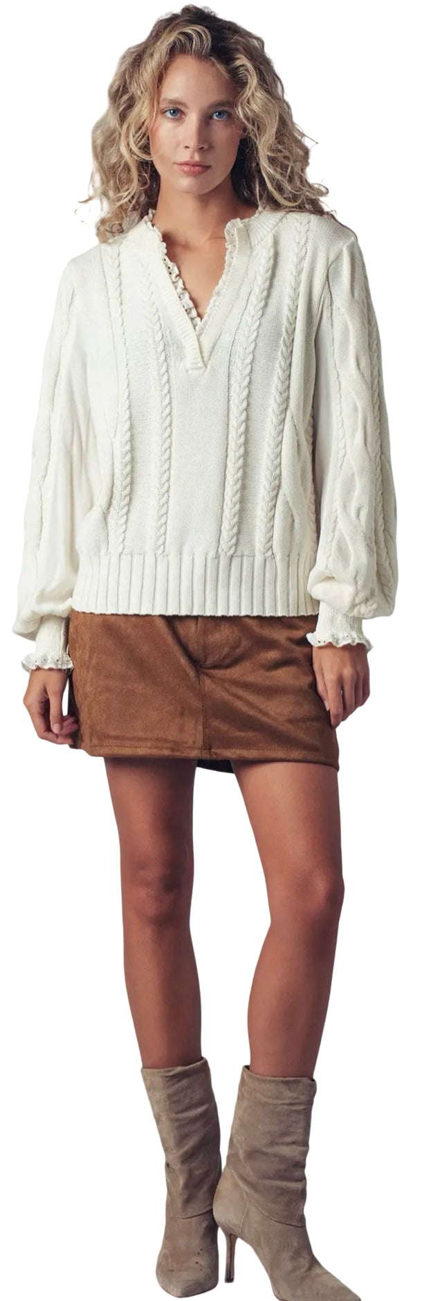 Lace Trim Cable Pullover Sweater