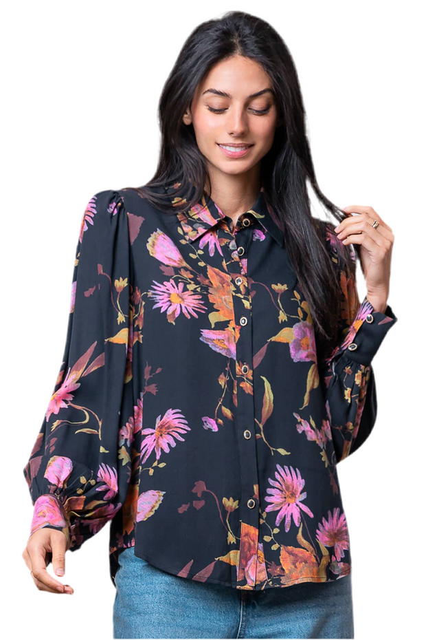 Floral Print L/S Button Down Top