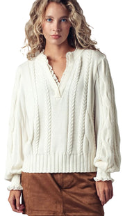 Lace Trim Cable Pullover Sweater