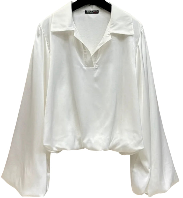 Satin Blouse w/ Balloon Sleeves