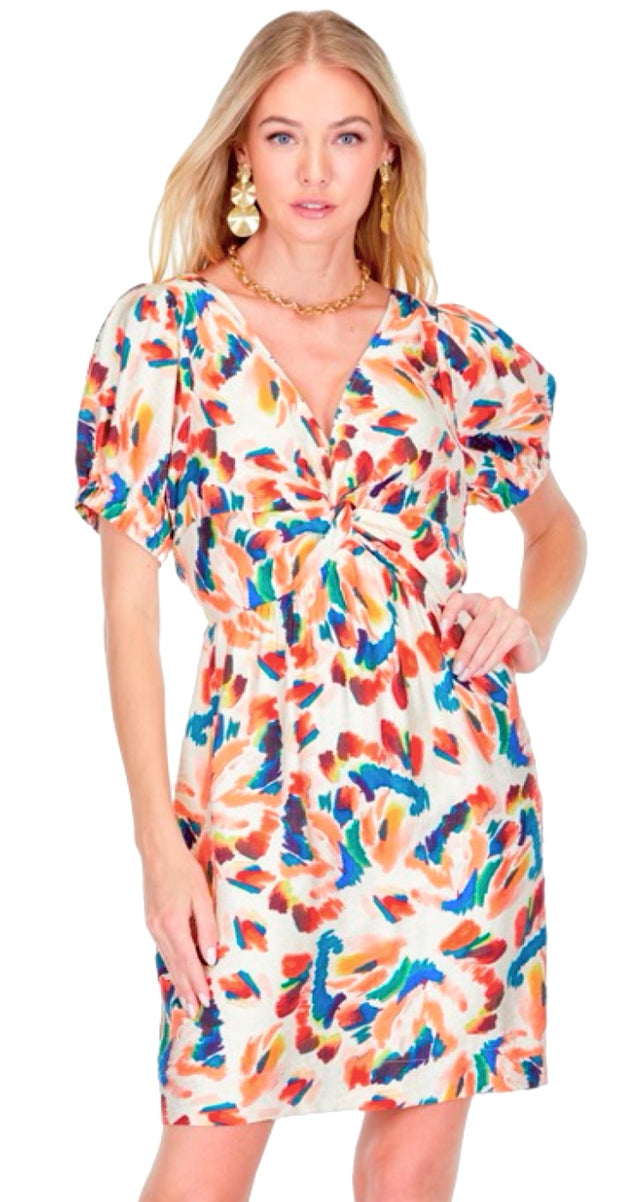 Front Twist Print Dress