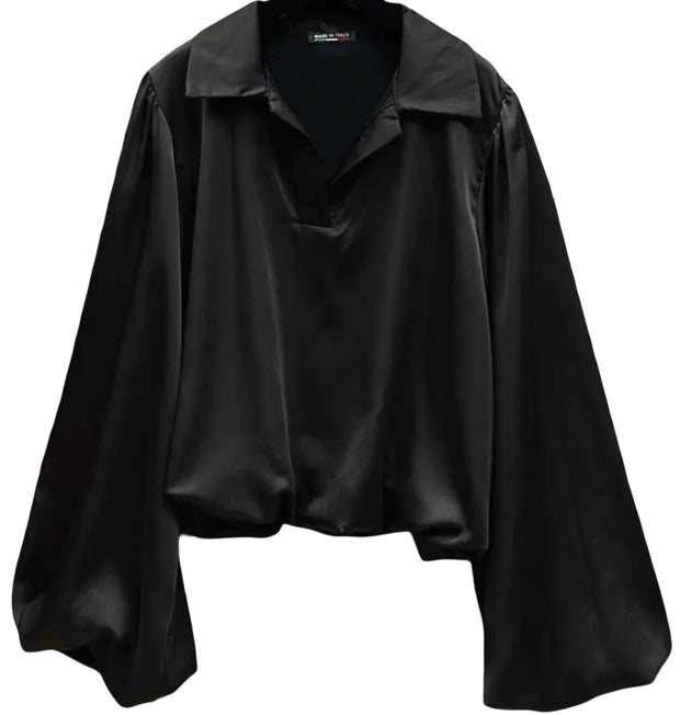 Satin Blouse w/ Balloon Sleeves