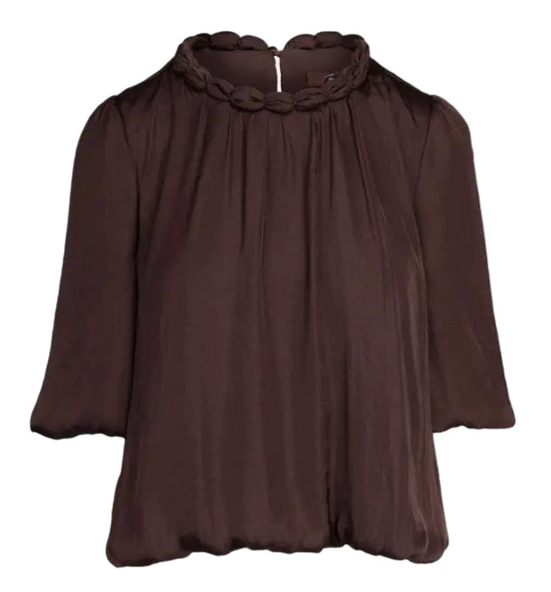 Round Neckline Accent Billowy Blouse