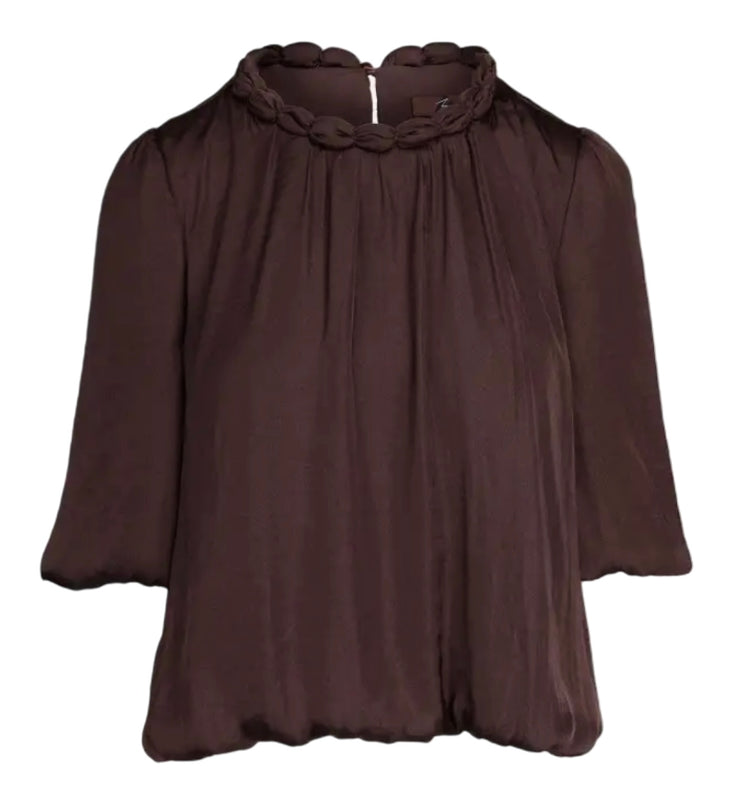 Round Neckline Accent Billowy Blouse