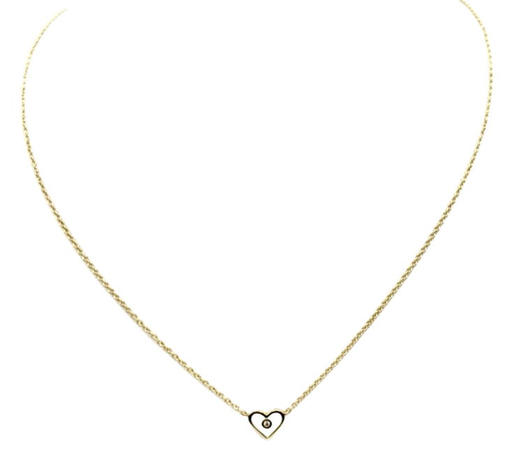 Enameled Heart w/ Diamond 14kt Gold Necklace