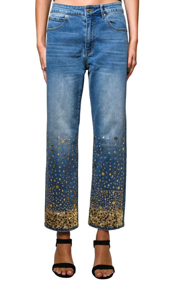Gold Sequin Straight Leg Jeans