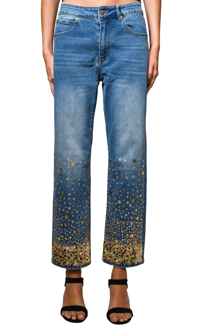 Gold Sequin Straight Leg Jeans