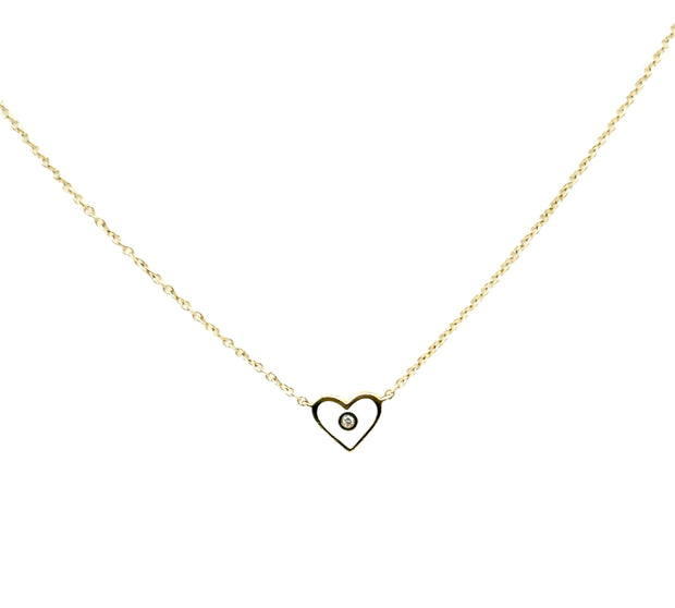 Enameled Heart w/ Diamond 14kt Gold Necklace
