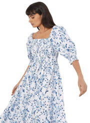 Floral Print Smock Cotton Dress