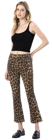 Mid Rise Leopard Print Kick Flare Jeans