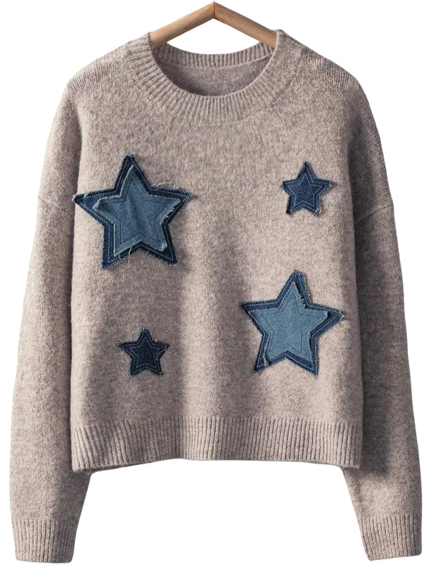Denim Star Patch Sweater