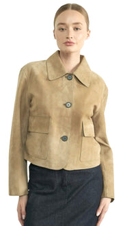Faux Suede Collared Short Jacket