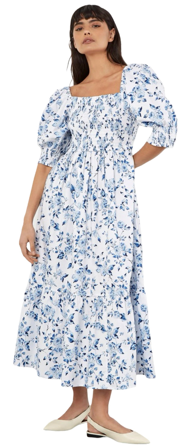 Floral Print Smock Cotton Dress