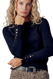 Polished Button Cuff Slim Knit Top