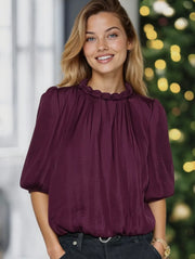 Round Neckline Accent Billowy Blouse