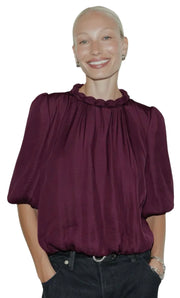 Round Neckline Accent Billowy Blouse