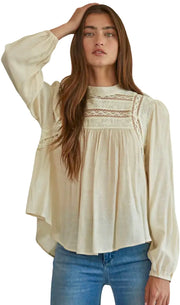 Woven Long Sleeve Mock Neck Top