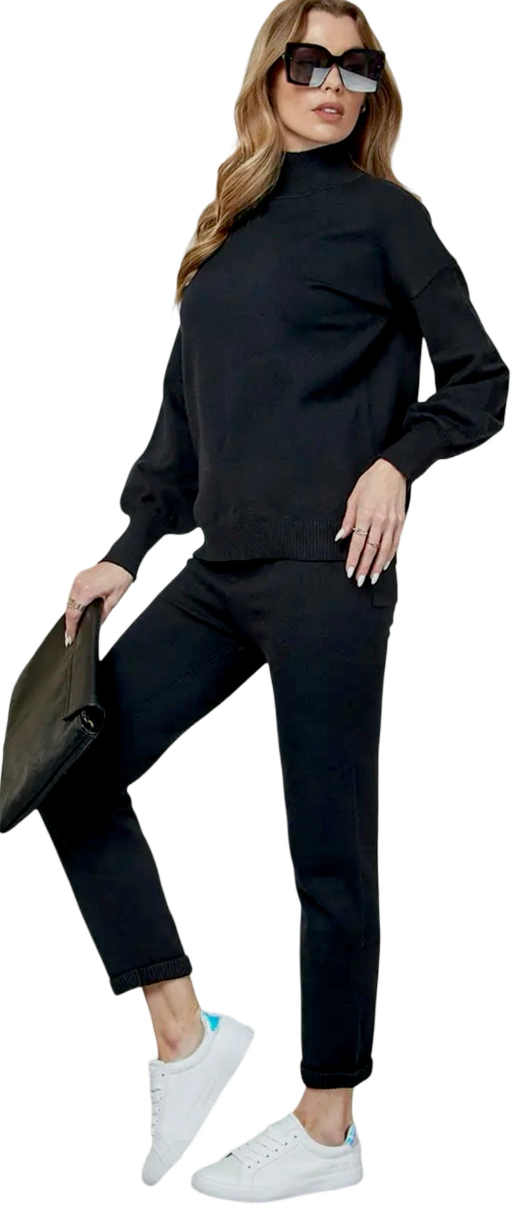 Knit Solid Top and Pants Casual Set