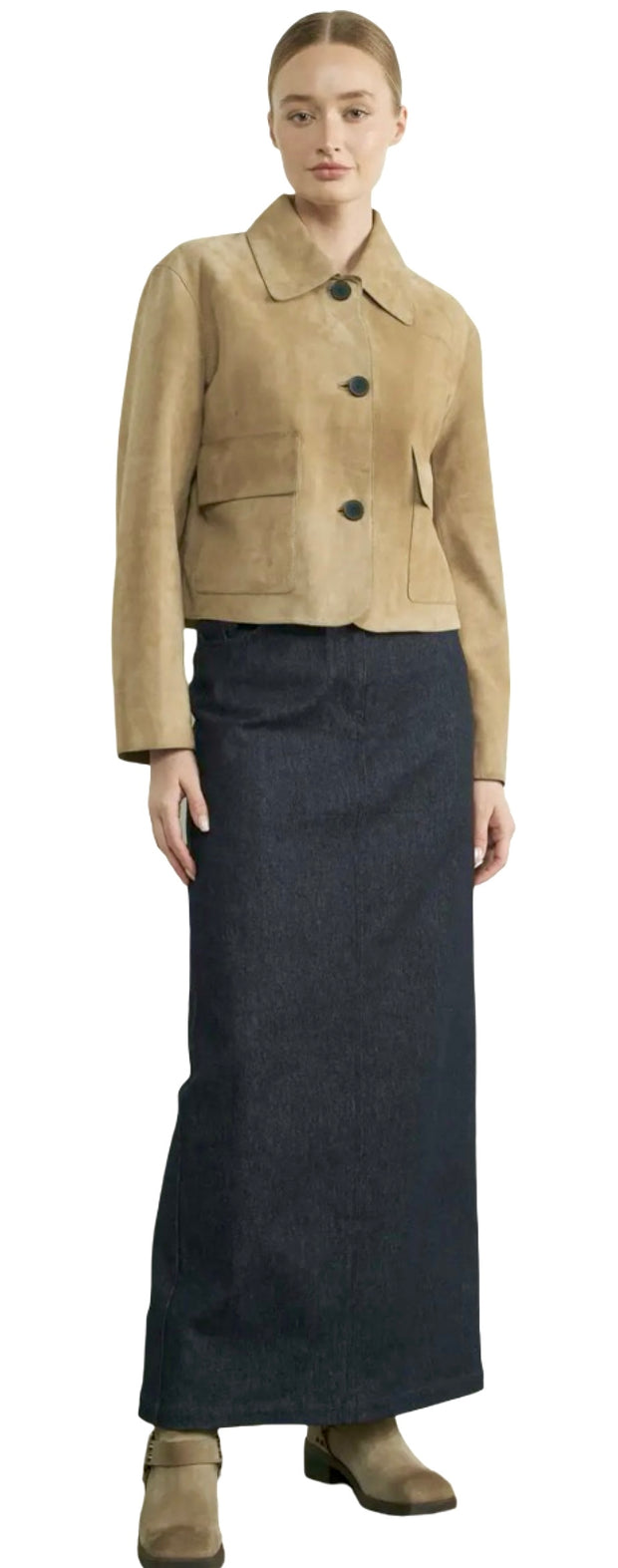 Faux Suede Collared Short Jacket