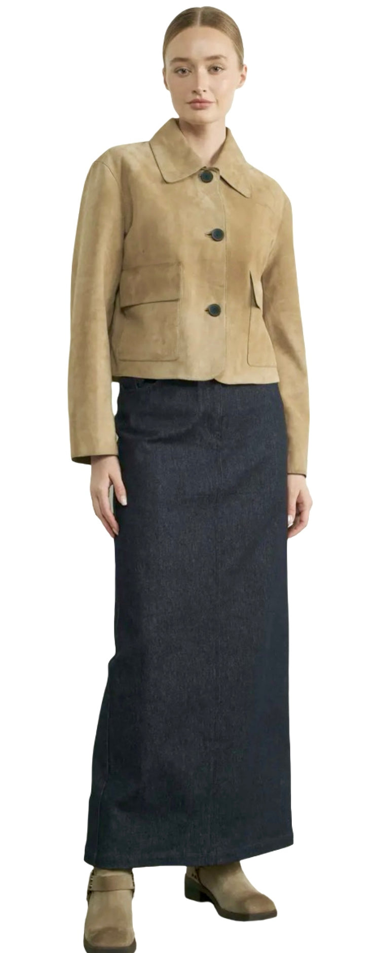 Faux Suede Collared Short Jacket