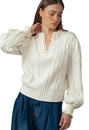 Lace Trim Cable Pullover Sweater