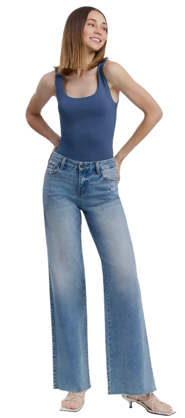 Mid Rise Wide Leg Jean