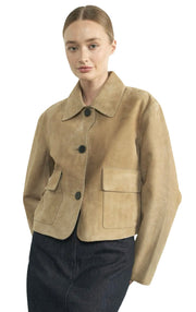 Faux Suede Collared Short Jacket